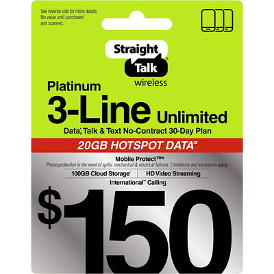 Straight Talk $45 Silver Unlimited 30-Day Prepaid Plan + 5GB Hotspot Data +  Int'l Calling e-PIN Top Up (Email Delivery)