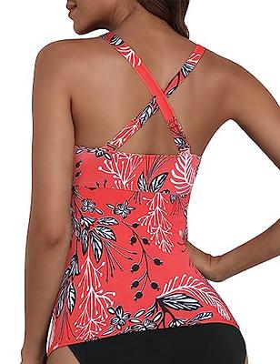 Cindy's aunt Underwire Tankini for Women Large Bust Criss Cross Back  Swimwear Ruched Tummy Control Bathing Suit Top Only Red&White Floral US12 -  Yahoo Shopping