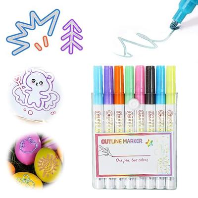 JFSJDF Outline Markers Pens, 8 Colors Double Line Markers Sel-outline  Metallic Markers Shimmer Markers for Art, Christmas, Greeting Cards, DIY