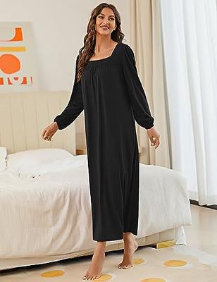 Marvmys Women Long Sleeves Nightgowns Soft Cotton Lounge Dress FuLL Length  Nightshirts for Ladies Black M - Yahoo Shopping