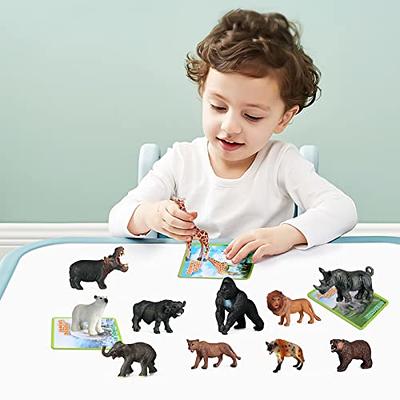 SIENON 12pcs Safari Animals Figure Toys with Flash Cards, 3.5” Realistic  Wild Zoo Animals Figurines Plastic Jungle Animals with Elephant Lion  Giraffe