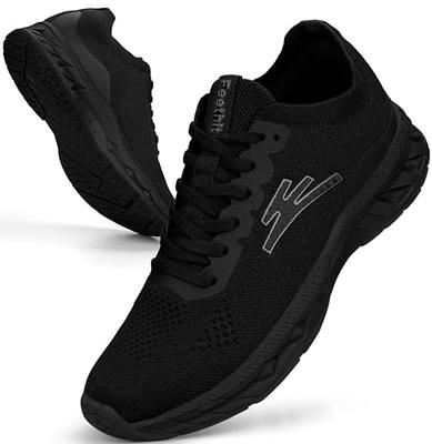  Akk Mens Sneakers Tennis Shoes - Slip on Athletic Walking  Running Memory Foam Shoes for Workout Gym Jogging Work All Black Size 6.5