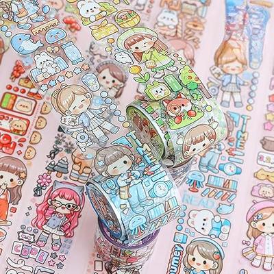 Kawaii Girl and Animal Friends Decorative Washi Tape Cartoon Girl Washi Tape,  Cute Masking Tape, Colorful Tape Planner Decoration Supplies 