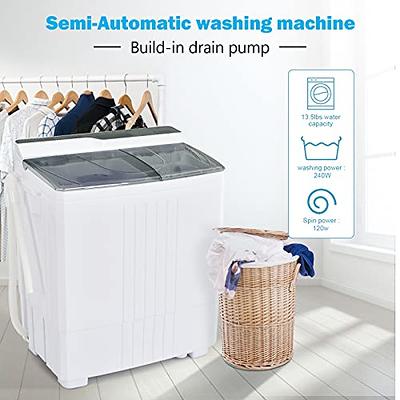 26 lbs Twin Tub Portable Washing Machine with Built-In Drain Pump-Gray | Costway