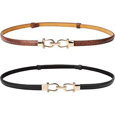 Jasgood 2 Pack Women Leather Belt for Jeans Dress PU Leather Ladies Belt with Gold O Ring Buckle