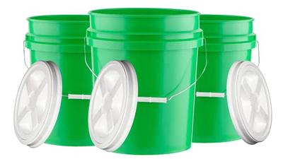 3.5 Gallon Food Grade BPA Free Green Buckets pails with Screw On Lids. Pack  of 3