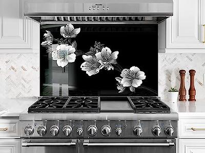 Myphotostation Stained Flower Tempered Glass Backsplash 30x35.5'' Floral  Splashback for Kitchen Decor Bathroom Wall Protector Stove Backsplash Panel