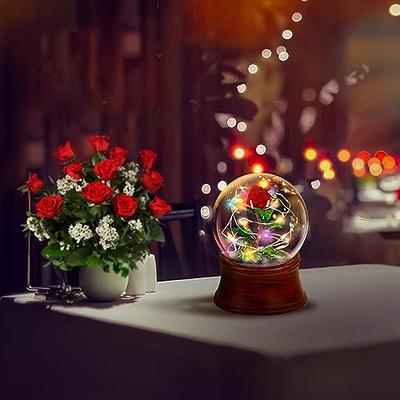 Rose Snow Globe Music Box, Preserved Red Rose Flower Musical Snow