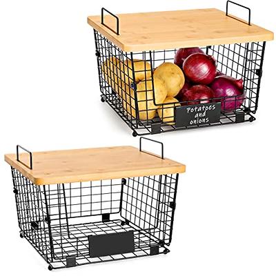 2PK-Wire Storage Basket for Kitchen Pantry Bathroom Large Metal