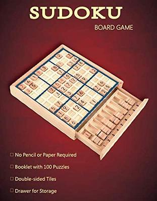 BOHS Wooden Sudoku Board Game with Drawer - with Book of 100 Sudoku Puzzles  for Adults - Brain Teaser Desktop Toys