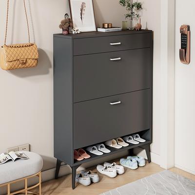 Shoe Cabinet with 3 Flip Drawers Wooden Shoe Cabinet Organizer with  Adjustable Shelves Freestanding Shoe Rack Storage Cabinet for Entrance  Hallway Living Room Bedroom