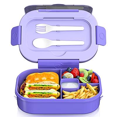 Caperci Bento Box for Kids Adult, Leak-Proof 3 Compartments Adult Lunch  Container Kids Bento Box (with Fork and Spoon), BPA-Free, 900ml (Purple) 