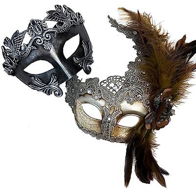 Black Metal Masquerade Mask for Women Halloween Costume Feather