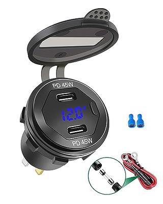 LENKRAD USB C Car Charger Socket 12V/24V USB Outlet, 45W PD Type C Dual USB  Port with LED Voltmeter & Button Switch DIY Car Socket for Car Boat Marine  Bus Truck 