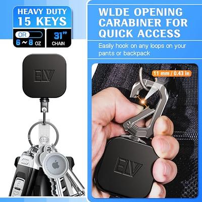 ELV Retractable ID Badge Holder, Heavy Duty Metal Body and Dyneema Cord,  Carabiner Key Chain Metal