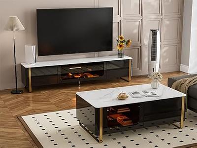 Hommpa LED TV Stand for TVs up to 65 Modern TV Cabinet with 2 Doors and  Glass Shelf Wooden Media Storage Stand Entertainment Centers White