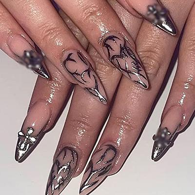 Fake Nails Short White Press on Nails Almond Cute Tips Swirl