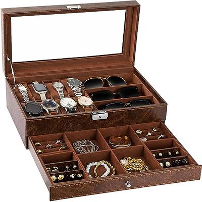 Ikkle Wood Jewelry Box for Male, Luxury Glass Top Men's Jewelry Organizer 