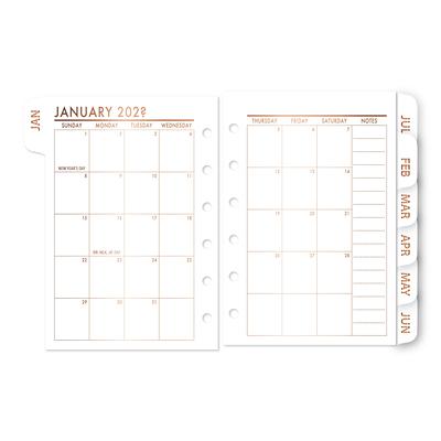 Foiled Pocket Rings Month on 2 Pages Deluxe Planner Calendar Refill, 3.2 x  4.7  81mm x 120mm, Sunday Start, Dated Monthly View, Choose 12 Months :  Handmade Products 