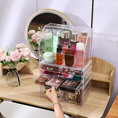 HBlife Acrylic Clear Dustproof Makeup Storage Organizer Drawers Large Skin  Care Cosmetic Display Cases for Bathroom Stackable Storage Box with 4