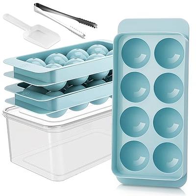 longzon Mini Round Ice Cube Tray with Lid and Bin, 2 pack Silicone Ice