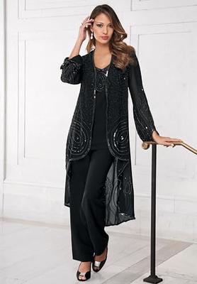 Roaman's Women's Plus Size Three-Piece Beaded Pant Suit - 18 W, Black -  Yahoo Shopping
