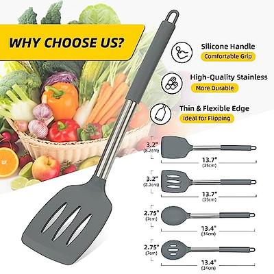 Cooking Utensils Set of 4, E-far Silicone Kitchen Utensils for Non-stick  Cookware, Heat Resistant & Non-toxic Slotted Spatula Solid Spoon Turner for