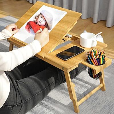 Wood Lap Desk, Foldable Laptop Stand, Laptop Bed Tray, Breakfast Serving  Tray, Adjustable Legs Laptop Table, Portable Storage Drawers Desk 