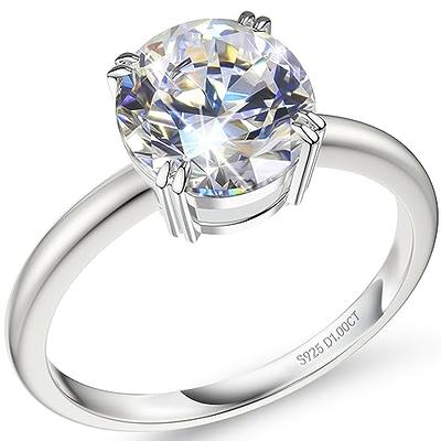 MomentWish Sterling Silver Halo Moissanite Engagement Ring Wedding Band Set