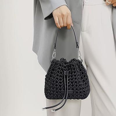 Handmade women's handbag in gray white woven leather