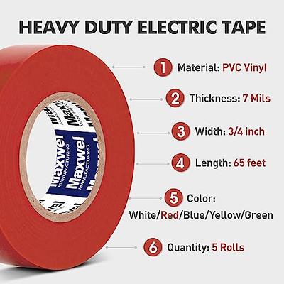 TAPEHOME Red Electrical Tape 5-Pack, 3/4 in x 60 Ft Electric Tape Colors,  Waterproof Electrical Tape Colored, Vinyl Insulation Tape Flame Retardant,  High Temp Weatherproof Indoor Outdoor - Yahoo Shopping