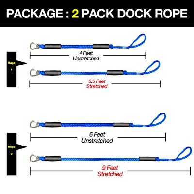 Bungee Dock Lines with Hook, 4 Feet Bungee Shock Cords Bungee Docking Rope  Mooring Rope for Boat,PWC,Jet ski,Pontoon,Kayak,Canoe,Power Boat,Watercraft  : : Sports & Outdoors