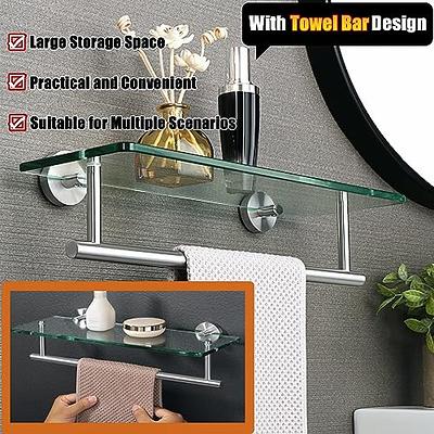 Bathroom Wall Shelf with Towel Bar Glass Bathroom Floating Shelves