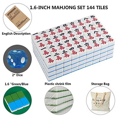 YINIUREN Chinese Mahjong Game Set 1.6-inch Mahjong Tile Set 144 Melamine Jade Mahjong Set