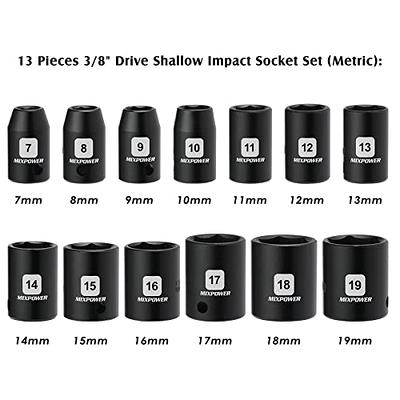 MIXPOWER 13 Pieces 3/8-Inch Drive Shallow Impact Socket Set, 7mm