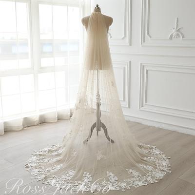 Scattered White Pearls Champagne Lace Floral & Leaves Bridal Soft Tulle Veil,  1 Tier Floor Length Custom Wedding Veil - Yahoo Shopping