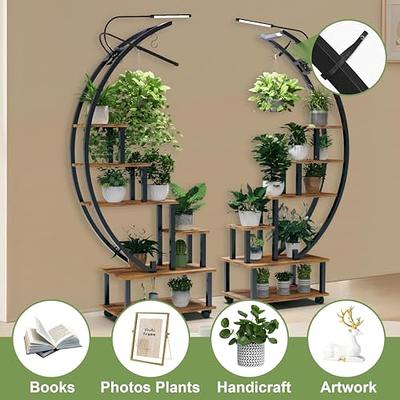 HOPERAN Metal Plant Stand with Grow Light, 6 Tier Tall Plant Stand Indoor  with 4 Hanging