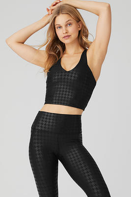 Alo Yoga®  Airlift Glimmer Houndstooth Real Bra Tank Top in Black, Size: XS  - Yahoo Shopping