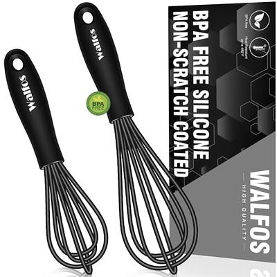 Walfos Silicone Whisk Non Scratch Coated Whisk- Heat Resistant Kitchen  Whisks set of 4 for Cooking Non Stick Cookware Whisk Set for Blending  Beating