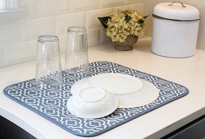 S&T INC. Dish Drying Mat for Kitchen, Absorbent, Reversible Microfiber Dish  Mat, 16 Inch x 18 Inch, White Trellis