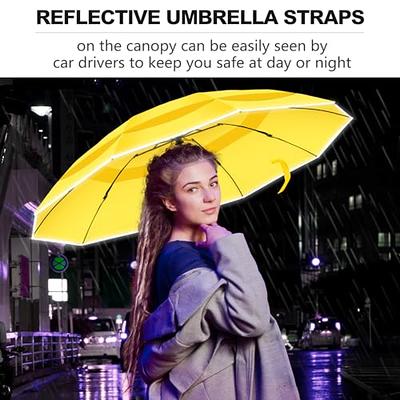 Lejorain Folding Reverse LED Umbrella - Upside Down Reflective Umbrella  Compact Inverted Travel Windproof Umbrella Auto Open Close for Rain 1.Black