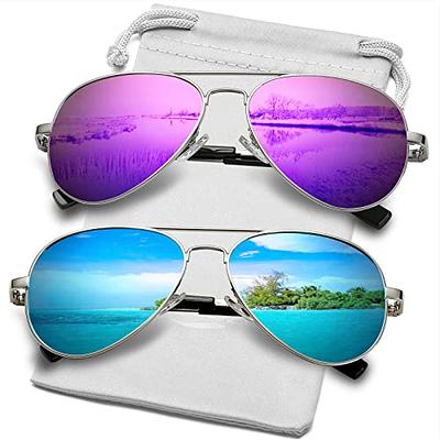 Silver Metal Frame Aviator Sunglasses with Silver Mirror lens