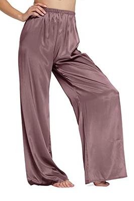 ZEEREE Womens Wide Leg Pajama Pants Satin Silk Long Sleep Trousers
