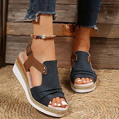 Orthopedic Wedge Sandals for Women Summer Dressy Open Toe Ankle Strap  Platform Sandals Casual Strappy High Wedges Slip on Sandals Beach Sandals  Dress