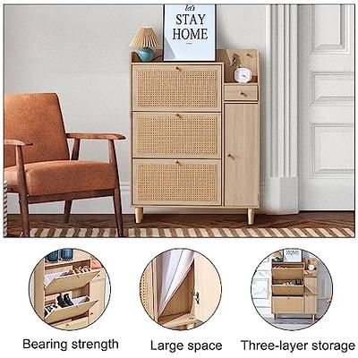 Shoe Cabinet for Entryway Slim， Rattan Shoe Cabinet, Freestanding Shoe Rack  Storage Hanging Cabinet with 3 Rattan Decorative Flip-Flop Drawers, Cabinet  for Entryway, Hallway, Bedroom (Nature) - Yahoo Shopping