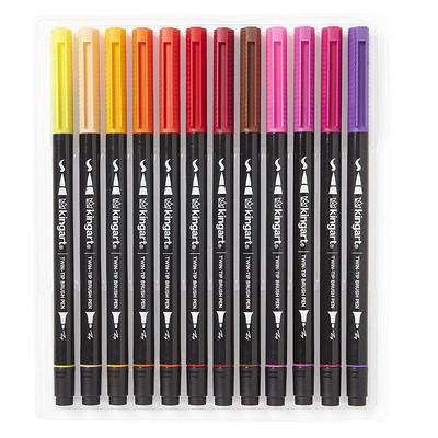 Kingart Pro Twin-Tip Brush Pen Art Markers, Set of 48 Unique Colors