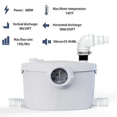 Upflush Toilet for Basement-Macerating Toilet with 600W Macerator Pump with  4 Water Inlets for Bathroom, Sink, Laundry