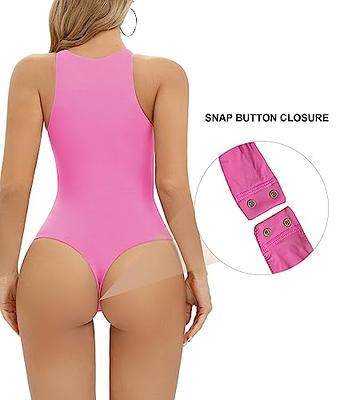 SHAPERX High Neck Bodysuit for women Sexy Sleeveless Stretchy Close-Fitting  Tank Top, SZ5241-Pink-M - Yahoo Shopping