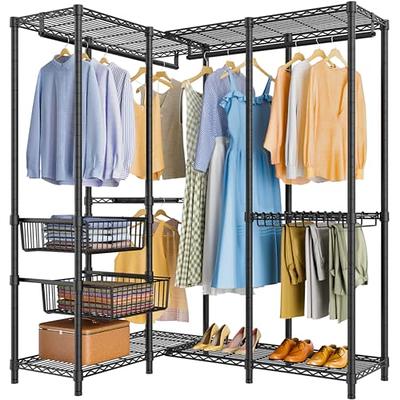 Industrial L Shaped Closet Organizer, Freestanding Corner Clothes Garment  Rack with Hanging Rods and Storage Shelves - Yahoo Shopping