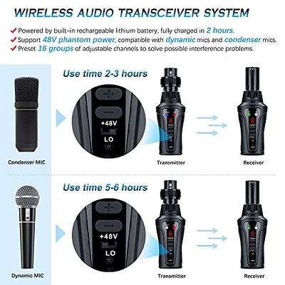 Bietrun Wireless XLR Transmitter Receiver, Wired to Wireless Mic XLR  Adapter, UHF 230ft Range, 30 Channels, Receiver with Bluetooth, XLR to  1/4